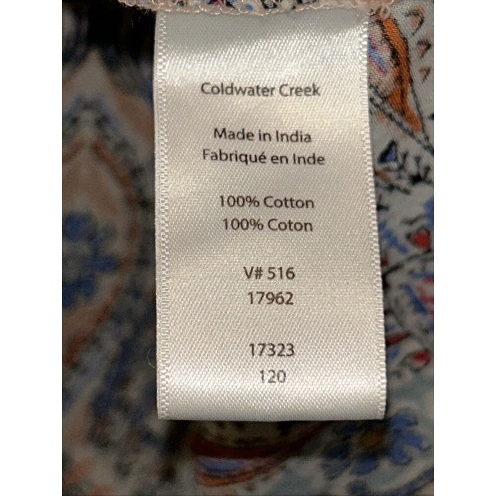 Coldwater Creek Sz LG Cotton Floral paisley Band Collar Shirt Pintucks Career - Picture 7 of 11
